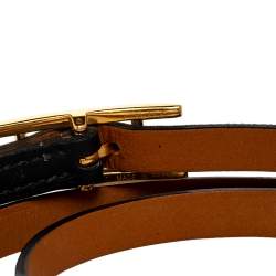 Pre Owned Hermes Hapi 3 Black Leather Gold Plated Wrap Bracelet M