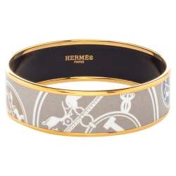 Pre Owned Hermes Gold Plated Confettis d'Ex Libris Enamel Printed Bangle Bracelet