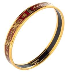 Hermes Gold Plated Grand Apparat Enamel Narrow Bangle Bracelet