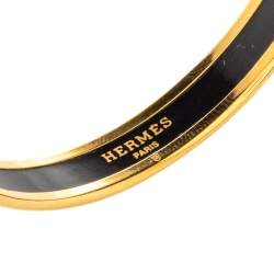 Hermes Gold Plated Grand Apparat Enamel Narrow Bangle Bracelet