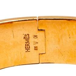 Pre Owned Hermès Clic Clac H Black Enamel Gold Plated Wide Bracelet 