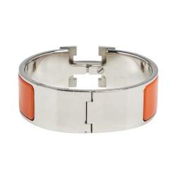 Hermès Clic Clac H Orange Enamel Palladium Plated Wide Bracelet PM