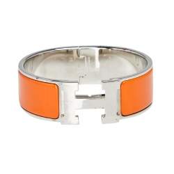 Hermès Clic Clac H Orange Enamel Palladium Plated Wide Bracelet PM