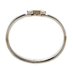 Pre Owned Hermes Clic H Black Enamel Palladium Plated Narrow Bracelet PM