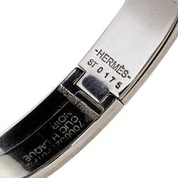 Pre Owned Hermes Clic H Black Enamel Palladium Plated Narrow Bracelet PM