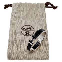 Pre Owned Hermes Clic H Black Enamel Palladium Plated Narrow Bracelet PM