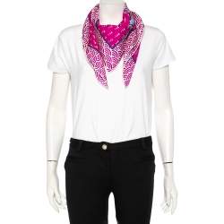 Pre Owned Hermes Fuschia Pink/Purple Bateau Fleuri Silk Square Scarf