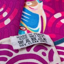 Pre Owned Hermes Fuschia Pink/Purple Bateau Fleuri Silk Square Scarf