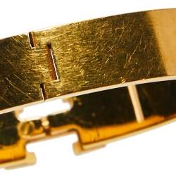 Pre Owned Hermès Clic H Green Enamel Palladium Plated Narrow Bracelet PM