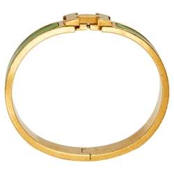 Pre Owned Hermès Clic H Green Enamel Palladium Plated Narrow Bracelet PM