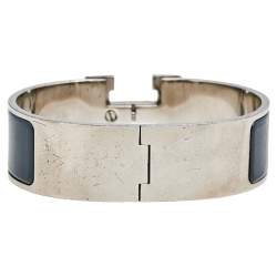 Hermès Clic Clac H Grey Enamel Palladium Plated Wide Bracelet PM