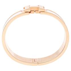 Pre Owned Hermès Clic H White Enamel Rose Gold Plated Narrow Bracelet PM