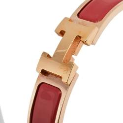 Pre Owned Hermès Clic H Rouge Corail Enamel Rose Gold Plated Narrow Bracelet GM