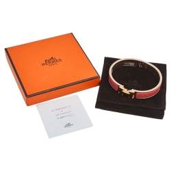 Pre Owned Hermès Clic H Rouge Corail Enamel Rose Gold Plated Narrow Bracelet GM
