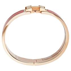 Pre Owned Hermès Clic H Rouge Corail Enamel Rose Gold Plated Narrow Bracelet GM