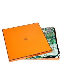 Pre Owned Hermès Green  Au Coeur De La Printed Silk Square Scarf 