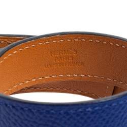 Pre Owned Hermes Blue Epsom Leather Double Tour Curiosite Bracelet and Lapis Lazuli Eye Charm Set