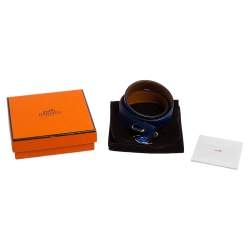 Pre Owned Hermes Blue Epsom Leather Double Tour Curiosite Bracelet and Lapis Lazuli Eye Charm Set