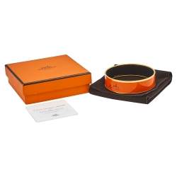 Pre Owned Hermes Orange Printed Enamel Gold Plated Calèche Wide Bangle Bracelet