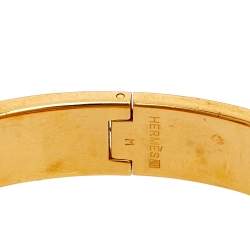 Pre Owned Hermès Clic H Pale Pink Enamel Gold Plated Narrow Bracelet PM