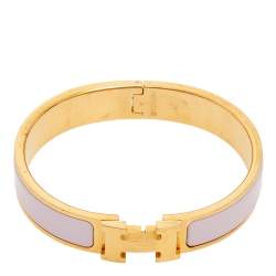 Pre Owned Hermès Clic H Pale Pink Enamel Gold Plated Narrow Bracelet PM