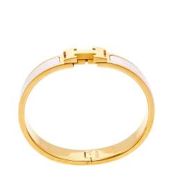 Pre Owned Hermès Clic H Pale Pink Enamel Gold Plated Narrow Bracelet PM
