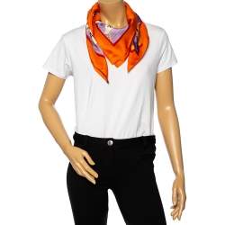 Pre Owned Hermes Orange Christophe Colomb Découvre l'Amerique Silk Square Scarf