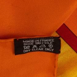 Pre Owned Hermes Orange Christophe Colomb Découvre l'Amerique Silk Square Scarf