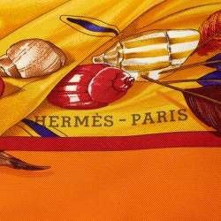 Pre Owned Hermes Orange Christophe Colomb Découvre l'Amerique Silk Square Scarf