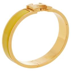 Pre Owned Hermès Clic H Yellow Enamel Rose Gold Plated Narrow Bracelet PM