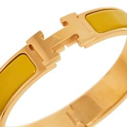Pre Owned Hermès Clic H Yellow Enamel Rose Gold Plated Narrow Bracelet PM