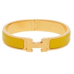 Pre Owned Hermès Clic H Yellow Enamel Rose Gold Plated Narrow Bracelet PM
