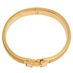 Pre Owned Hermès Clic H Yellow Enamel Rose Gold Plated Narrow Bracelet PM