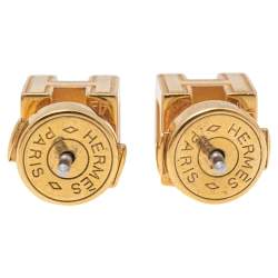 Pre Owned Hermes Cage d'H Gold Plated Red Lacquer Stud Earrings