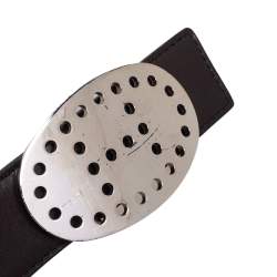 Pre Owned Hermes Moka/Vermillon Togo and Box Leather Evelyne Buckle Belt 105CM