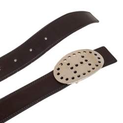 Pre Owned Hermes Moka/Vermillon Togo and Box Leather Evelyne Buckle Belt 105CM