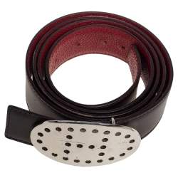 Pre Owned Hermes Moka/Vermillon Togo and Box Leather Evelyne Buckle Belt 105CM