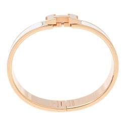 Pre Owned Hermès Clic H White Enamel Rose Gold Plated Narrow Bracelet PM