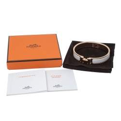 Pre Owned Hermès Clic H White Enamel Rose Gold Plated Narrow Bracelet PM