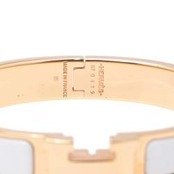 Pre Owned Hermès Clic H White Enamel Rose Gold Plated Narrow Bracelet PM