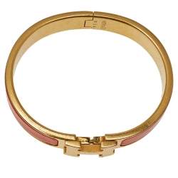Pre Owned Hermès Clic H Orange Enamel Gold Plated Narrow Bracelet PM