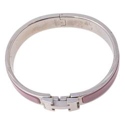 Pre Owned Hermès Clic H Lilac Enamel Palladium Plated Narrow Bracelet PM