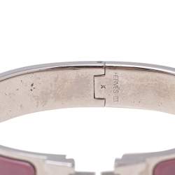 Pre Owned Hermès Clic H Lilac Enamel Palladium Plated Narrow Bracelet PM