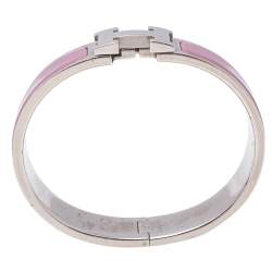 Pre Owned Hermès Clic H Lilac Enamel Palladium Plated Narrow Bracelet PM