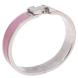 Pre Owned Hermès Clic H Lilac Enamel Palladium Plated Narrow Bracelet PM