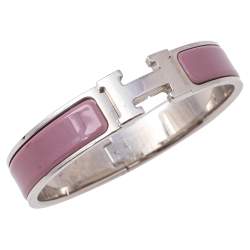 Pre Owned Hermès Clic H Lilac Enamel Palladium Plated Narrow Bracelet PM