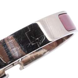 Pre Owned Hermès Clic H Lilac Enamel Palladium Plated Narrow Bracelet PM