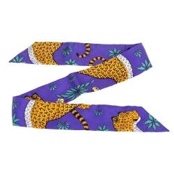 Pre Owned Hermes Lavender Leopard Print Silk Twilly