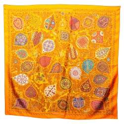 Pre Owned Hermès Orange L' Arbre de Vie Silk Scarf