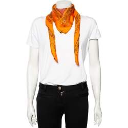 Pre Owned Hermès Orange L' Arbre de Vie Silk Scarf